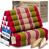 Livasia Cuscino Triangolare Thai 2 Segmenti - 120x50x8cm, Cuscino a Cuneo Kapok, Pieghevole, Tappetino Thai Fatto a Mano (Rosso/Verde)