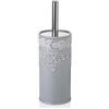 Baroni Home Scopino con Porta Scopino WC in ceramica grigia decorata 10X10X32 cm