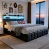 BRILVERDE Letto Imbottito 140x190 con Contenitore Idraulico, Letto Matrimoniale a LED con USB, Funzionale con testiera, Struttura Letto con Rete a doghe, PU (Nero, 140 x 190 cm)