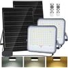 Aigostar Faro led esterno con grande pannello solare,2 Pezzi，dimmerabile 3000/4000/6500K,16000mAH,Batteria di grande capacità,IP66,Faretto led da esterno solare con telecomando per giardino