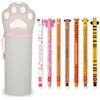 LEGAMI - Set di 7 penne gel cancellabili + portapenne 2 in 1 - con inchiostro cancellabile termosensibile, gamma di colori di inchiostro e design del fusto, punta da 0,7 mm (gatto)
