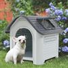 [en.casa] Cuccia per Cani di Piccola e Media Taglia in Plastica Casetta da Interno e Esterno con Lucernario Prese d'Aria Pavimento Rialzato 87 x 72 x 75 cm - Bianco/Grigio