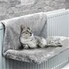 Ghopy Lettino termosifone per gatti, 46 x 30 x 25 cm, da appendere al termosifone in peluche, morbido, rimovibile, lavabile, amaca per gatti, per riscaldamento per animali da compagnia, gatto, grigio