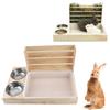 Ghzste Fieno di Legno di Grande Capacità Lettiera Ciotole Struttura Anti-ribaltamento per Coniglio Guinea Pig, 3 Anni in 1 Animali Fare, Rack di Cibo Erba