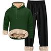 Generisch Tuta da jogging da uomo, in pile, termica, con imbottitura, per lo sport, invernale, calda, con cappuccio, set da tempo libero, con pantaloni larghi, comodo, felpa con cappuccio, O nero