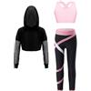 Freebily Tuta da Ginnastica Artistica Bambina 3 Pezzi Hoodie Felpa con Cappuccio + Reggiseno Sportivo Crop Top + Leggings Sportivi Completo Sportivo Allenamento Danza Moderna Rosa 9-10 anni