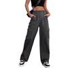 ZMPSIISA Pantaloni cargo da donna a vita alta a gamba larga pantaloni casual 6 tasche pantaloni militari da combattimento, Nero , XS