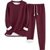 Generic Pigiami da donna in pile spessi - Pigiami da donna in pile spessi, a maniche lunghe, pantaloni lunghi, pullover, set di moda a collo tondo, outfit invernali, abbigliamento sportivo, set da loungewear