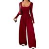 ticticlily Tuta Intera Donna Casuale Estiva Jumpsuit Maniche Lunghe a Vita Alta Gamba Larga Dritta Monopezzi Tutine Pantaloni Estivi Primavera A Nero S