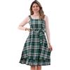 Allegra K Abito Vintage Scozzese da Donna con Volant Senza Maniche e Cravatta in Vita Abiti Scamiciati a Trapezio Verde L