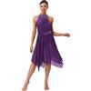 Yhong Vestito Danza Lirica Brillante Donna Maillot Balletto con Falda Gasa Irregolare Vestito Pattinaggio Artistico Viola M