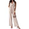shownicer Jumpsuit Donna Elegante Scollo a V Tinta Unita Playsuit Tuta Cerimonia Cocktail Overall Monopezzi Tutine con Cintura B Bianco L
