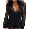 Xmiral Camicetta Donna Manica Lunga Maglia Donna Blusa Donna con Manica Top Casual in Tinta Unita con Strass in Pizzo con Scollo a V Sexy (XL,7Nero)