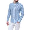 Evoga Camicia Lino Uomo Casual Rigata Slim Fit Estiva Coreana (M, Celeste)