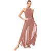 Agoky Abito da Ballo Latino per Donna Vestito Danza Lirica Senza Manica Abito da Pattinaggio Artistico Vestito da Ballo Salsa Rumba Tango Dancewear Blu Scuro L