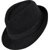 KorhLeoh Cappello Classico Fedora a Tesa Corta Manhattan Strutturato Gangster Trilby Jazz Hat con Fascia (S-M), Nero/Banda Larga, Medium