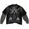 Juankrynord Maglietta da uomo con motivo rapper Y2K Fake Two Emo Grunge 2000 Vintage T-shirt a maniche lunghe Harajuku Street Motivo oversize Vintage Top (Bianco Nero,S)