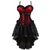 jutrisujo corsetto abito con gonna bustino set lingerie donna elegante burlesque tracolla puntino Rosso nero M