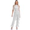 Linyuir Women Paillettes Tutina Ginnastica Costume Danza Collo Alto Schiena Scoperta Body Danza Con Frange Pantaloni Nappa Body Latino Moderno Jazz Abiti Argento S