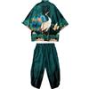 Doslavida - Set cardigan kimono giapponese da uomo, stile cinese, stampato, giacca e pantaloni, aperto sul davanti, a sette maniche, XL
