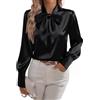 HESYSUAN Camicie da Donna con Fiocco al Collo in Raso, Eleganti Bluse in Seta a Manica Lunga, Top Casual Eleganti per il Lavoro da Donna 2025, cachi, XXL