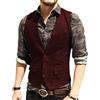 HSLS Gilet da uomo classico in tweed di lana Gilet casual panciotto a spina di pesce per smoking(XS, Borgogna)