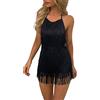 Generic Abito da donna anni 20 Gatsby 1920er vestiti da donna nero abito a frangia da donna per ballo abito da flapper corto Charleston costume da carnevale scollo a imbuto carnevale a frangia, Nero , XS