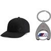 BMW Berretto nero unisex - Berretto da basamento originale a 6 pannelli con logo tono su tono - Berretto regolabile in cotone biologico con cursore in alluminio - berretto ufficiale lifestyle + borsa