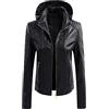 Generic Giacca in pelle da donna con cappuccio in vera pelle - Giacca invernale da donna nera con cappuccio - Giacca softshell lunga impermeabile giacca in pile calda sottile rossa giacca in pelle a maniche