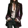 Generic Blazer da donna in velluto con risvolto dentellato - Cappotto tinta unita di media lunghezza con dettagli retrò per lavoro, strada e vacanze eventi casual, Viola, M