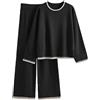 Generico Tuta Donna Elegante Completo 2 Pezzi Complete Tailleur in Maglia Maniche Lunghe Pullover Top Elastico in Vita Pantaloni a Gamba Larga Set Casa Autunnale Invernale Primavera