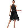 ranrann Vestito da Ballo Lirico Latino Americano Donna Senza Schiena Strass Abito da Pattinaggio Gonna Asimmetrica Danza Moderna Standard Valzer Tango Sala Saggio A Verde Scuro XXL