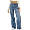 Generico Jeans Donna Larghi Vita Alta Lavoro Pantaloni Denim Gamba Dritta Casual Pants Vintage Gamba Larga Pantalone Comodo Pantalone con Tasche Wide Leg Jeans e Ragazza Streetwear