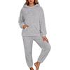 Generisch Pigiama da donna in flanella, set da pigiama lungo, 2 pezzi, a maniche lunghe, in pile, con cappuccio e pantaloni in peluche, 2 pezzi, termico, biancheria da notte, O grigio chiaro, 3XL