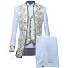 VPQILH 3 Pezzi Costume Vittoriano Uomo Vendita, Giacca Gotica Uomo con Gilet e Pantaloni Sets, Medievale Cappotto di Lusso Metallizzato Paisley Oro Stampato Lucido Cappotti Palazzo Abito Halloween Costume