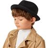 YCMI Cappello Fedoras per bambini a tesa corta Frdoras-Trilby-Hat classico anni '20 in feltro Gangster-Manhattan cappello per 4-8 anni S-M, nero, 4-8 anni
