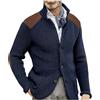 Rrongwn Cardigan da uomo lungo in cotone, slim fit, maglia fine, maglione moderno, con colletto alto, bottone, maglione pesante a maglia grossa, per le mezze stagioni, Blu marino, L