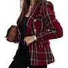 Goolecrimp Blazer A Quadri da Donna Giacca in Tweed Stampato A Quadri Doppiopetto con Risvolto alla Moda Blazer Casual Elegante da Ufficio (Marrone,XXL)