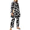 ORANDESIGNE Donna Abito Stampato Completo Due Pezzi Moda Camicie con Bottoni e Pantaloni a Gamba Larga con Elastico in Vita Set 2 Pezzi Tuta Abbigliamento Casa Strada A Nero 01 XL
