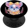 Whimsical Small Canine Face Graphics Gla Blu Chihuahua Ritratto Floreale Amante Del Cane Grafica Rosa Giallo PopSockets PopGrip Adesivo
