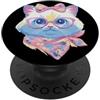 Kawaii Whimsical Pastel Feline Face Grap Carino gatto ritratto amante degli animali grafica rosa occhiali floreale PopSockets PopGrip Adesivo