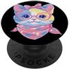 Kawaii Whimsical Feline Face Graphics Bo Occhiali rosa con grafica floreale con ritratto floreale di gattino PopSockets PopGrip Adesivo