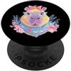 Kawaii Whimsical Small Pet Face Graphics Carino porcellino d'India floreale ritratto amante grafica blu pastello PopSockets PopGrip Adesivo