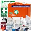 ONFARMA MEDIBOX2 cassetta medica primo pronto soccorso completa di Supporto a muro Misuratore di Pressione e Cartello di Primo Soccorso - Conforme DM 388 allegato 1 per aziende con 3 o più lavoratori
