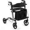 COSTWAY Deambulatore Pieghevole per Anziani Ultraleggero, con Sedile Borsa da Spesa e 4 Ruote Freno a Mano, Rollator Altezza Regolabile, Capacità 136kg, Lega di Alluminio, Nero (Grigio)