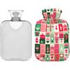 CHIFIGNO Borsa dell'acqua calda con coperchio, rosso e verde, borsa dell'acqua calda portatile per alleviare il dolore, terapia del caldo e del freddo, 1 litro