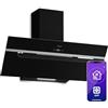 Klarstein BigBite Cappe Inclinate 90cm - Cappa Angolare, 417 m³/h Boost, Touch, LED, A+++, 3 Velocità, Filtro Carbone, Scarico & Ricircolo, Design Vetro, Cappa Cucina Moderna, Nero