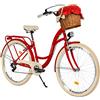 Balticuz OU Milord Comfort - Bicicletta da donna con cestino in vimini, stile olandese, stile vintage, 28 pollici, colore: rosso, 7 marce Shimano