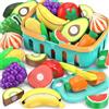 YeoNational&Toys Giocattolo Cibo da Taglio per Bambini, Accessori Cucina Giocattolo, Set Finti Frutta/Verdura con Cesto per Spesa e Conservazione, Tagliere e Coltello di Plastica, Regalo Compleanno/Giocattolo Educativ