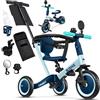 KIDIZ® 6in1 Balance Bike - Triciclo, Triciclo per Bambini, da 1 a 5 anni, capacità di carico fino a 25 kg, incl. Manubrio/Barra di sicurezza/Cintura di sicurezza/Campana e Specchio, Blau
